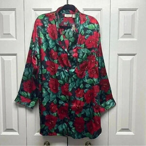 Vintage Victoria’s Secret Night Sleep Shirt NWT Size L Holiday Floral Satin